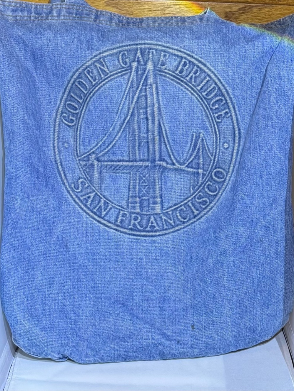Vintage Golden Gate Bridge Denim Tote Bag Double Layer Lined Jean Purse